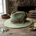 Aged Teal Fedora with Paisley Band and Natural Feather Detail