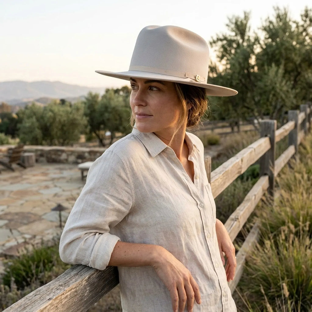 Light Grey Felt Fedora Hat with Grosgrain Ribbon Bow Trim
