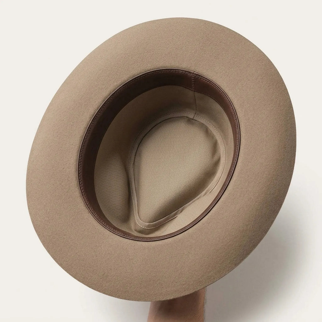 Olive Wool Felt Fedora with Textured Leather Band and Feather Trim