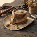 Distressed Tan Cowboy Hat with Braided Tassel Cord Band