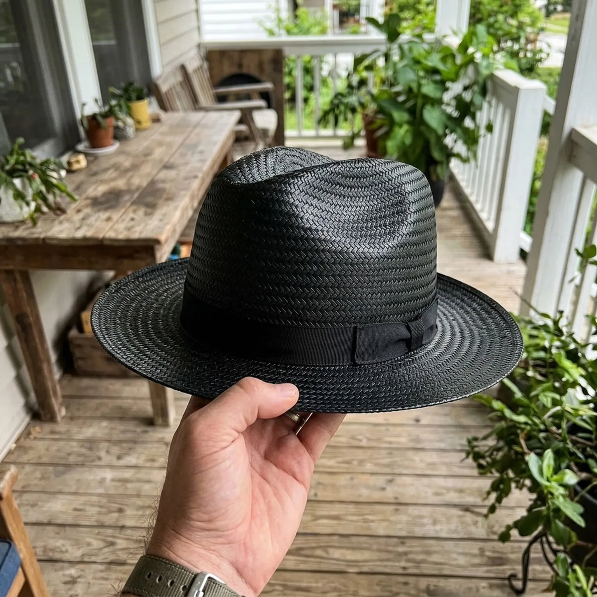 Black Straw Fedora with Ribbon Band for Summer Evening Style