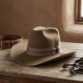 Unisex Taupe Wool Felt Cowboy Hat with Ribbon Band
