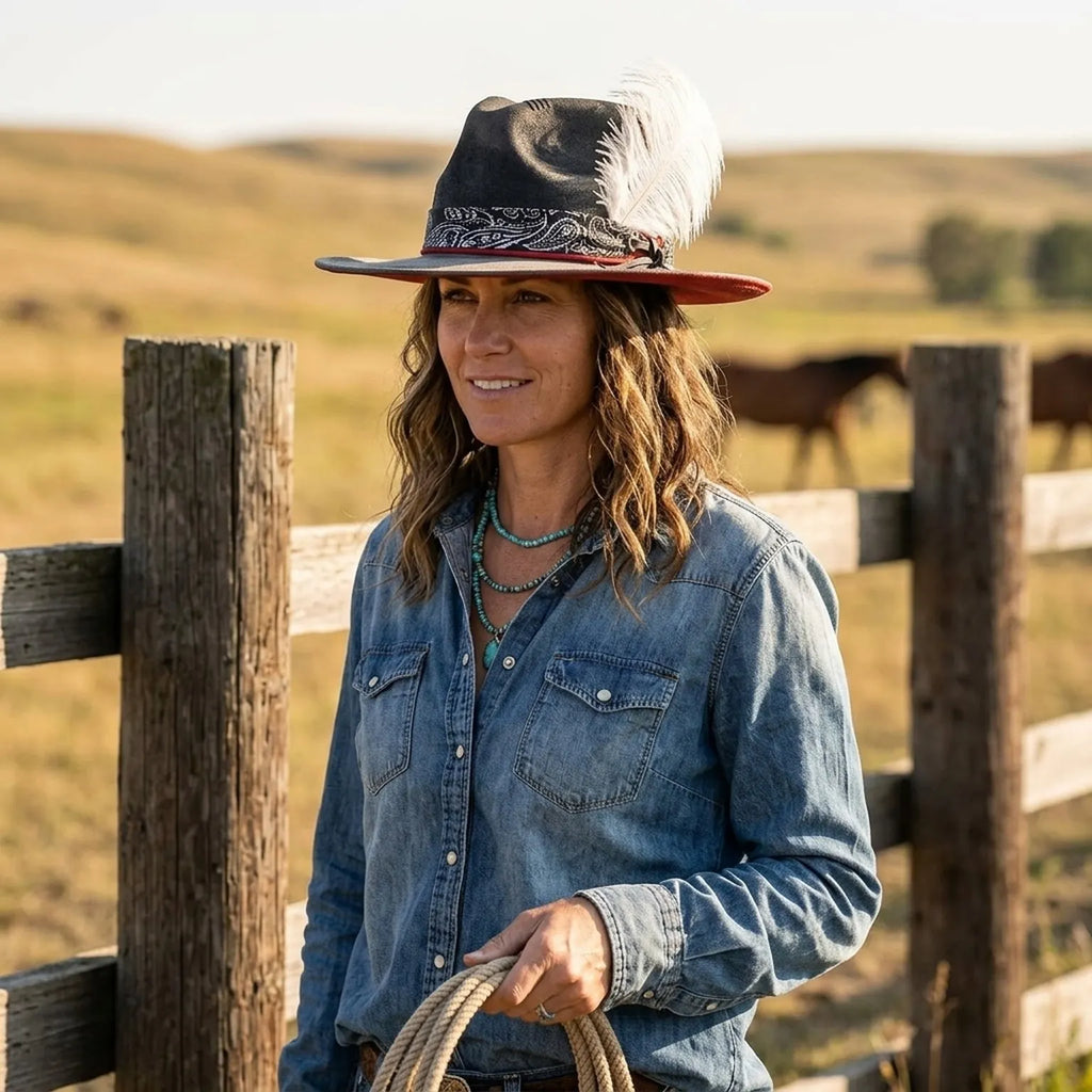 Two-Tone Black and Gray Fedora Hat with Paisley Band