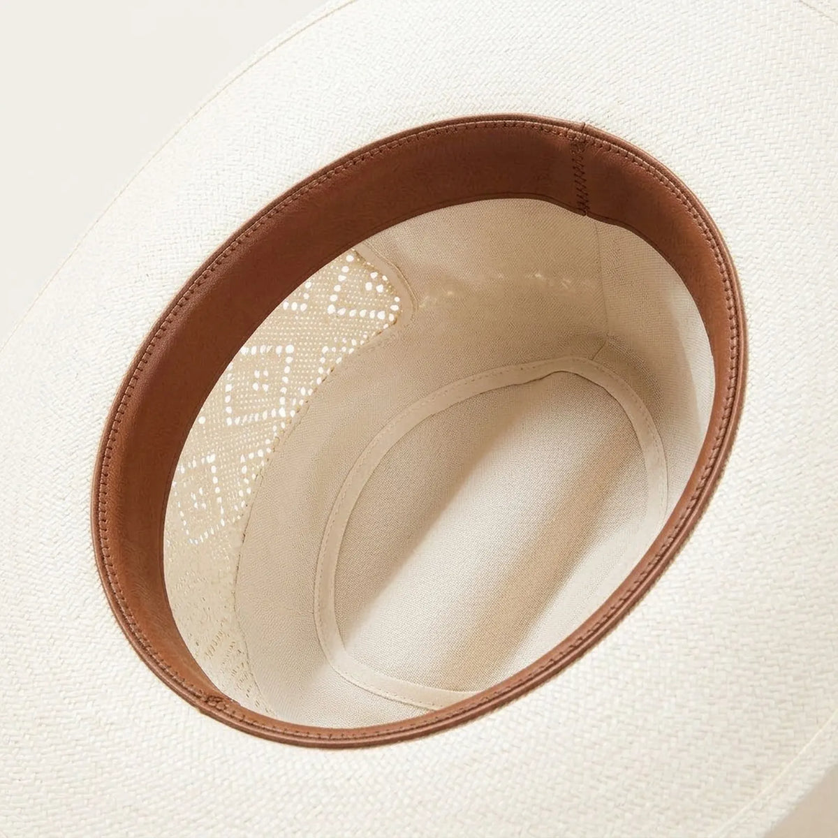 White Straw Panama Hat with Perforated Band for Resort Wear