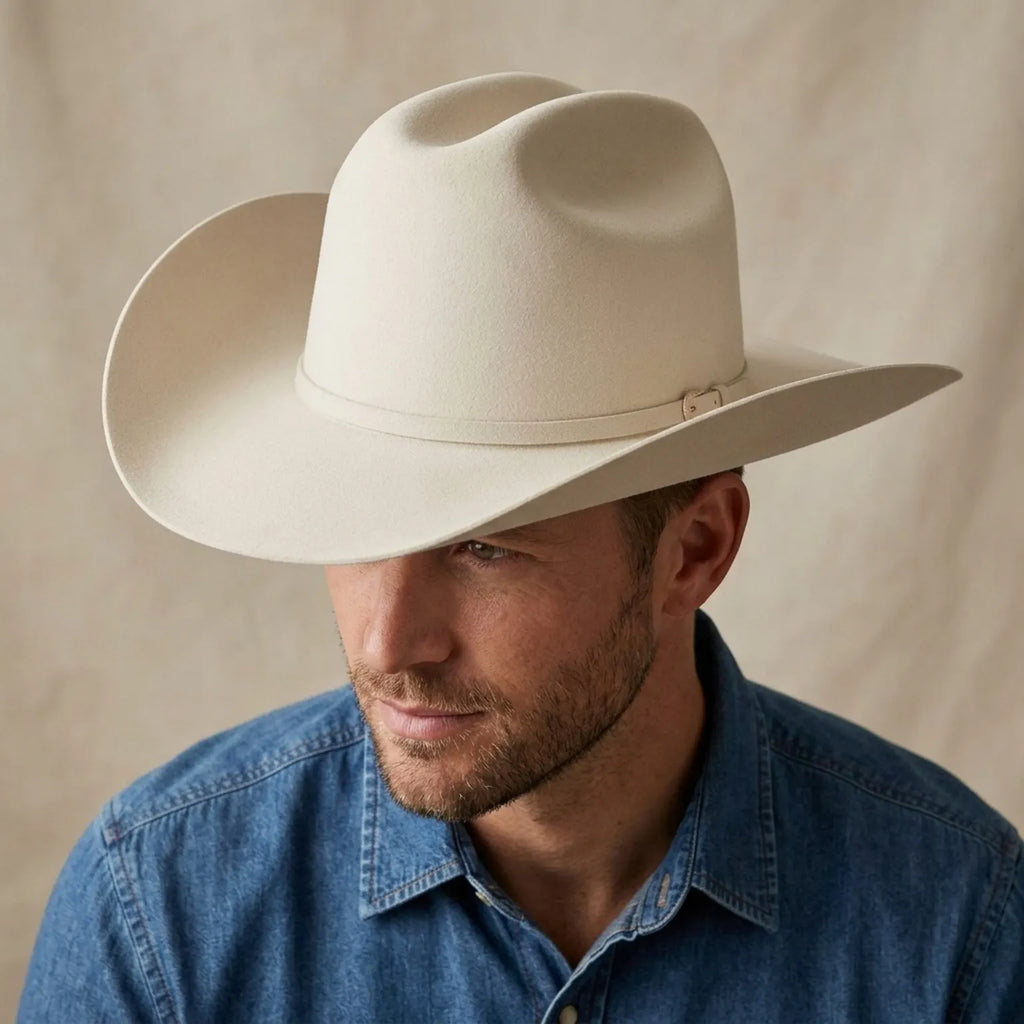 Unisex White Wool Felt Cowboy Hat with Slim Band