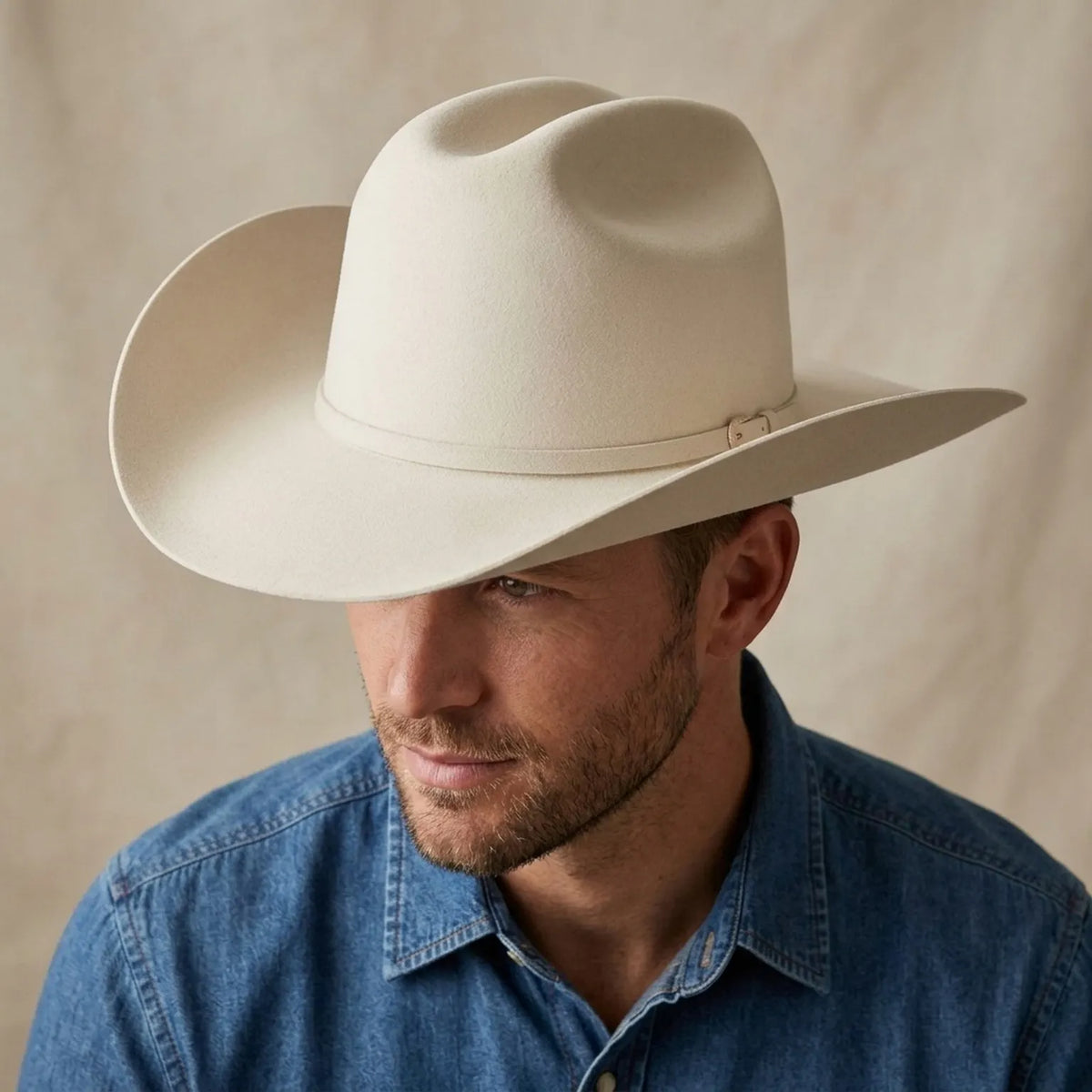 Unisex White Wool Felt Cowboy Hat with Slim Band