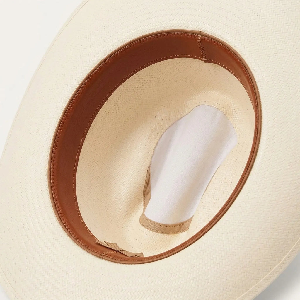 Ivory Straw Cowboy Hat with Brown Leather Band and Detail