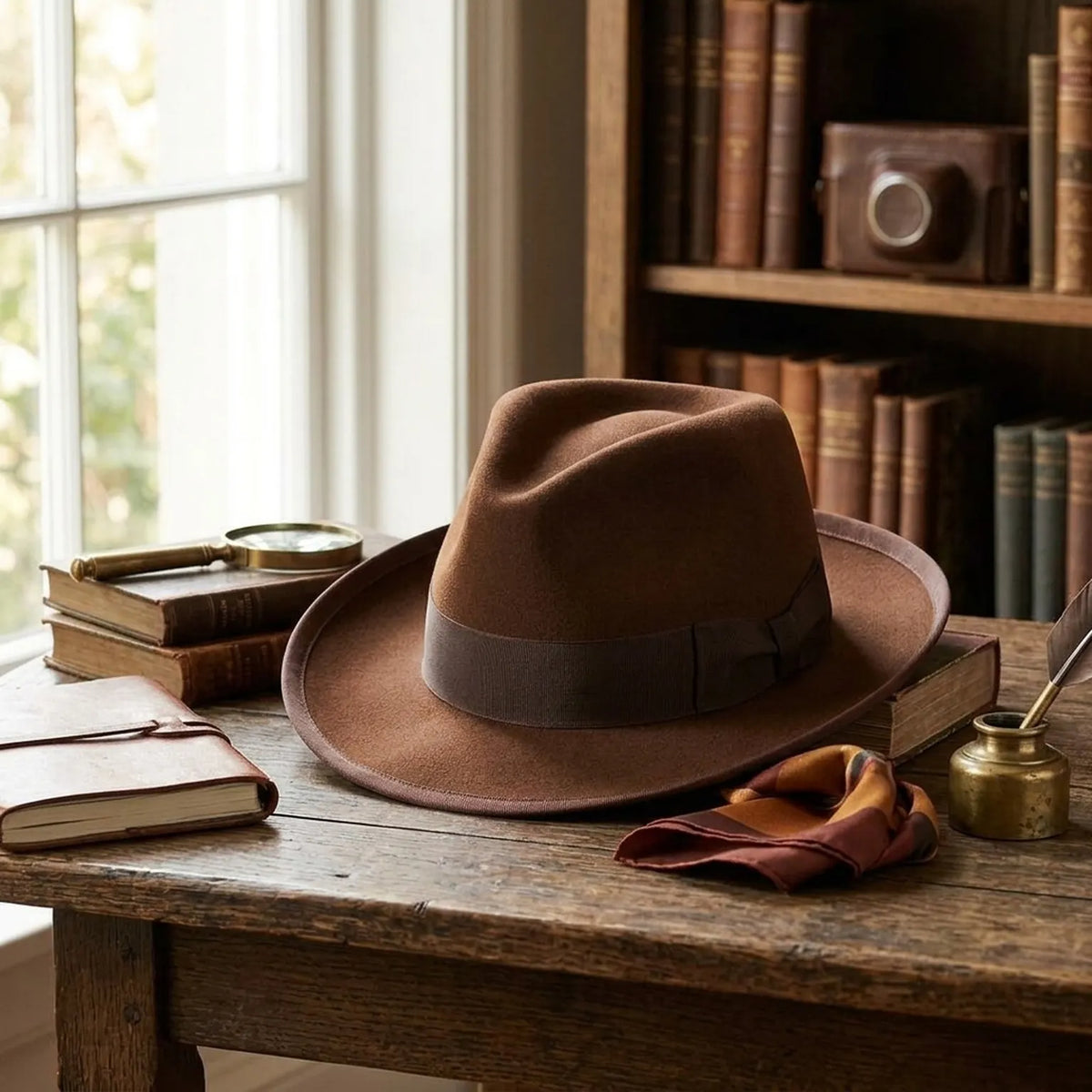 Chocolate Brown Wool Felt Fedora with Dark Ribbon Bow