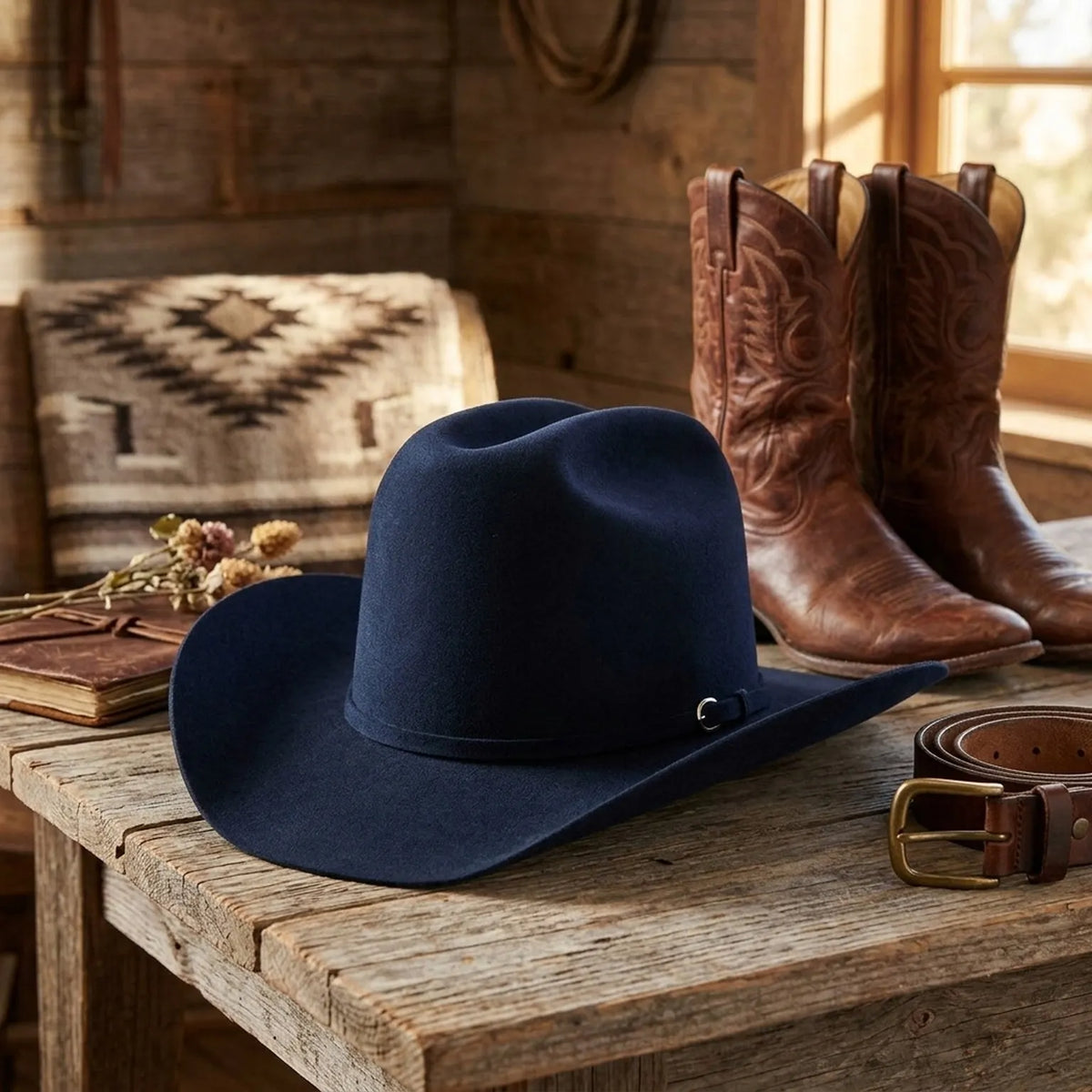 Unisex Navy Wool Felt Cowboy Hat with Refined Western Look