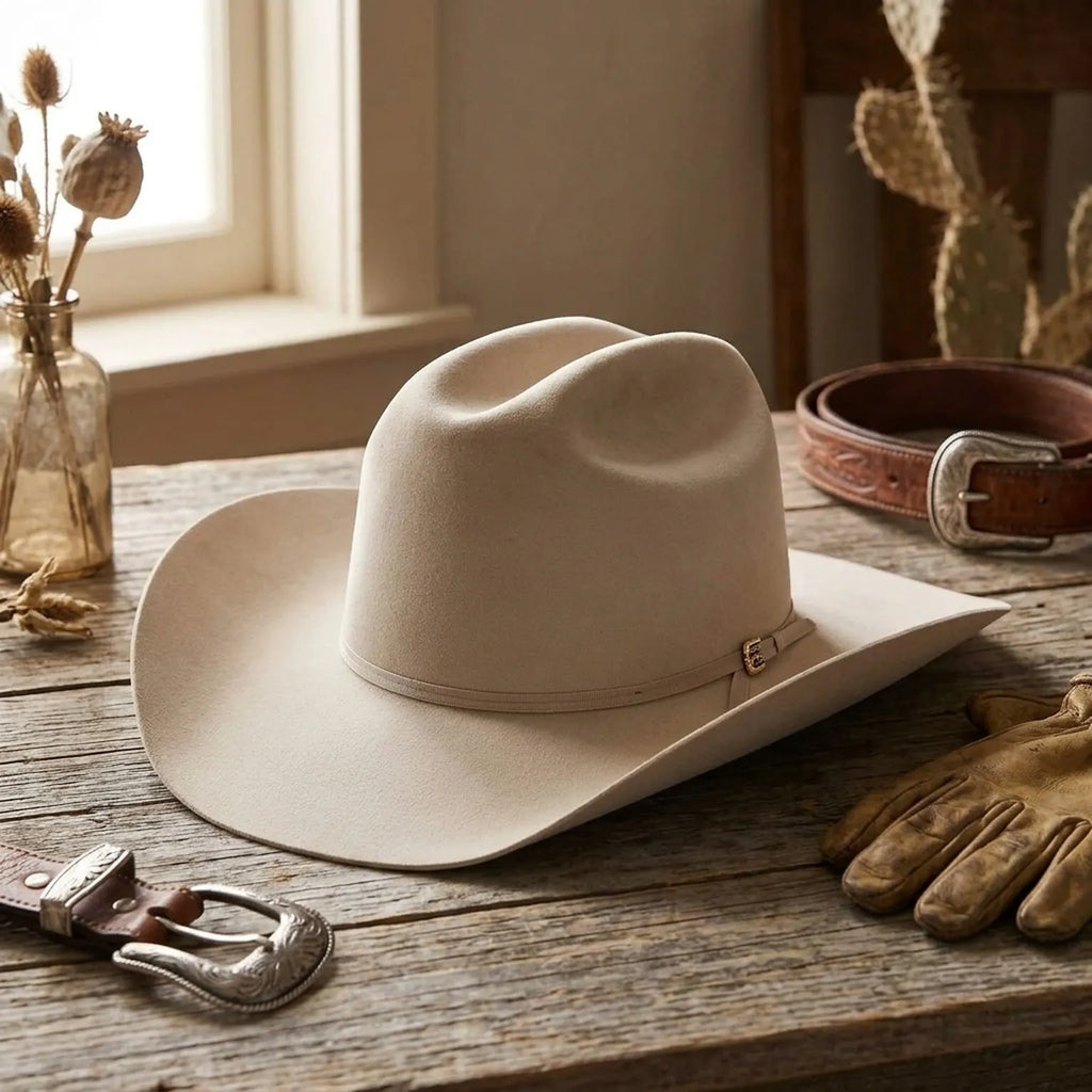 Cream Wool Felt Cowboy Hat with Clean Lines and Brim