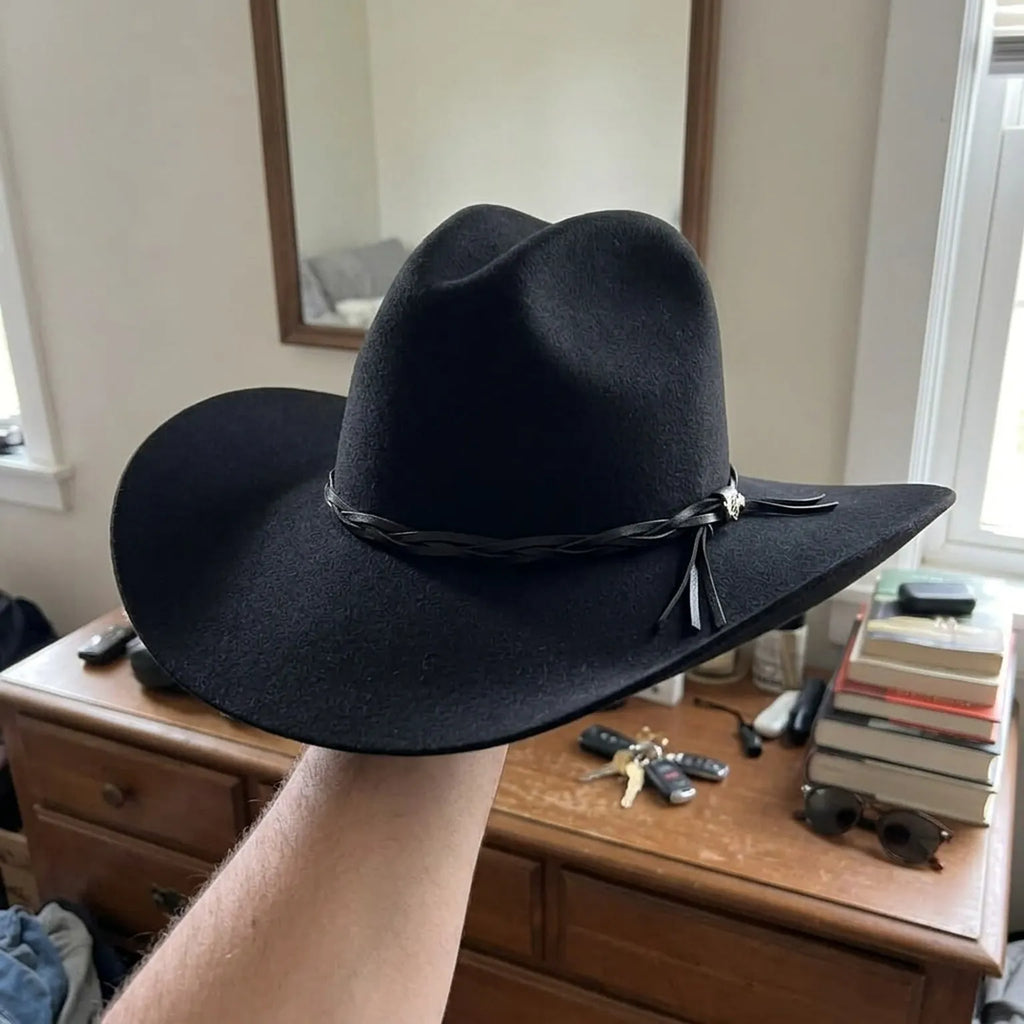 Black Felt Fedora Hat with Braided Band - Vintage Style