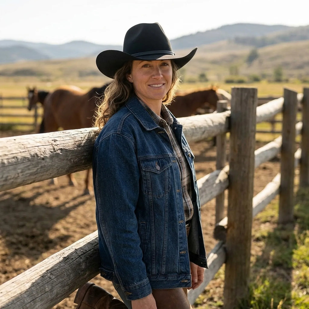 Black Felt Cowboy Hat with Leather Band - Western Style