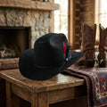 Black Wool Felt Cowboy Hat with Feather Detail