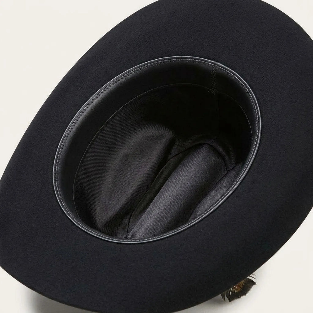 Black Felt Cowboy Hat with Pinched Crown and Wide Curved Brim