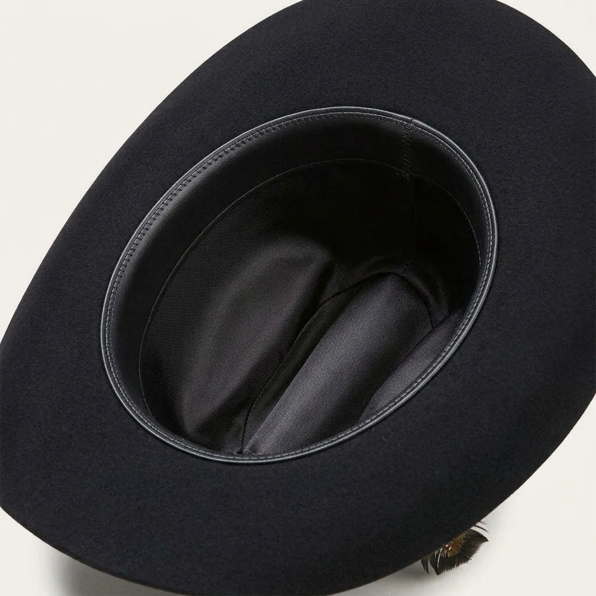 Black Felt Cowboy Hat with Pinched Crown and Wide Curved Brim