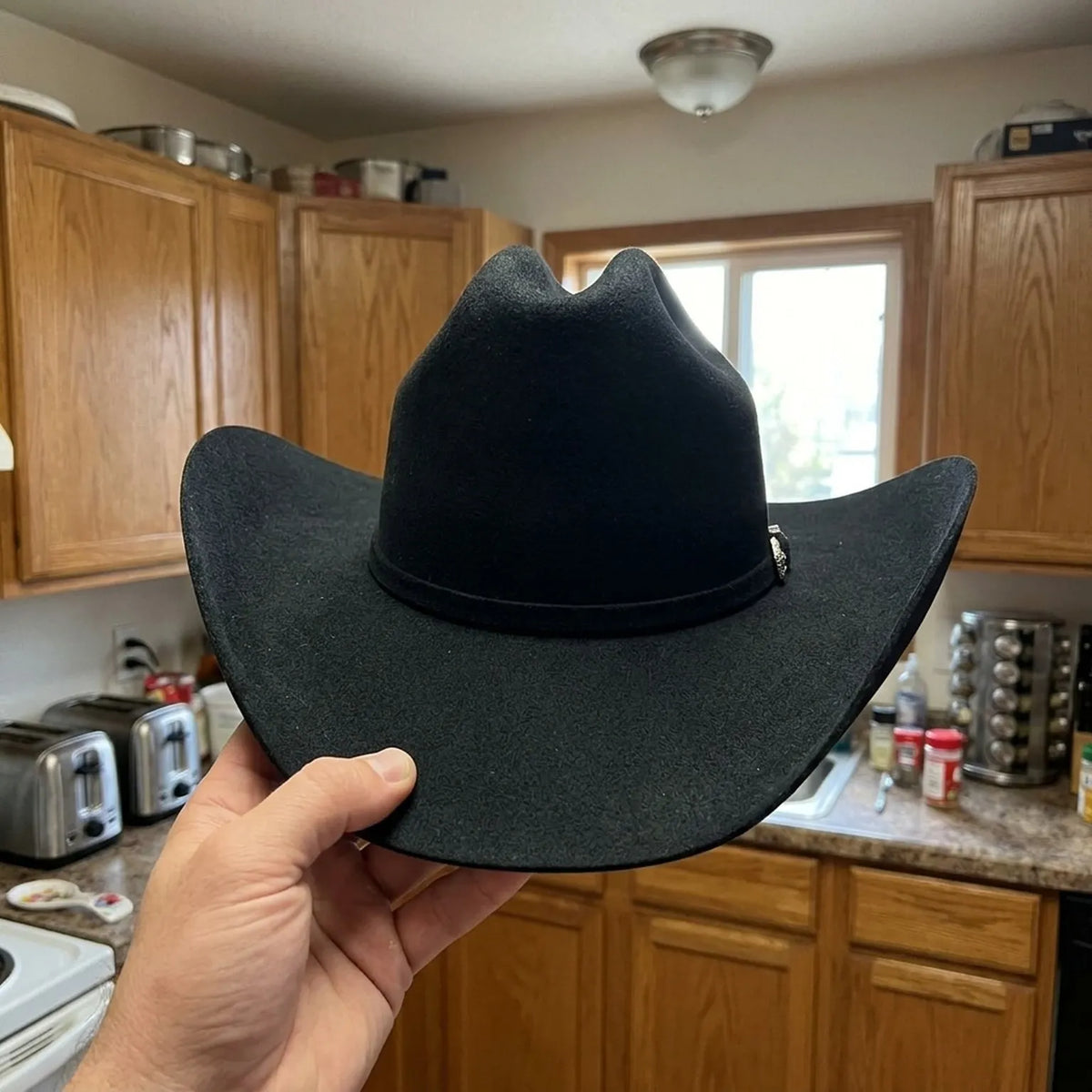 Black Wool Felt Cowboy Hat with Silver Concho Accent Band