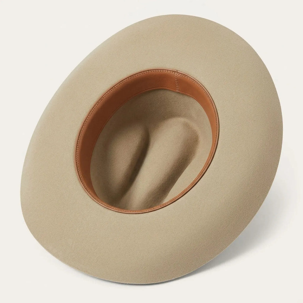Tan Beige Felt Fedora with Woven Leather Hatband - Classic