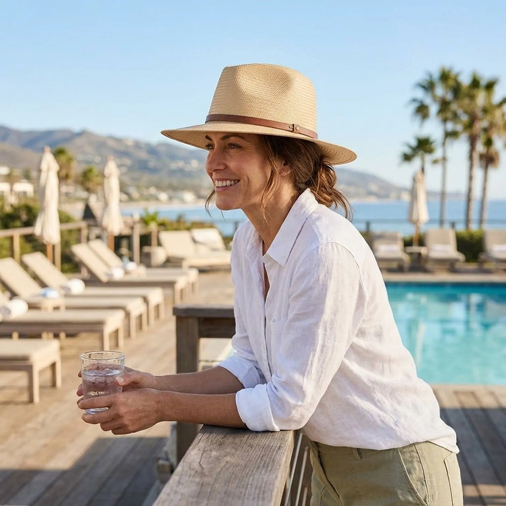 Cream Flat Top Straw Hat with Cord Band and Side Tassel