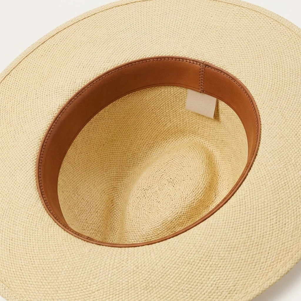 Natural Raffia Sun Hat with Leather Band and Cross Detail