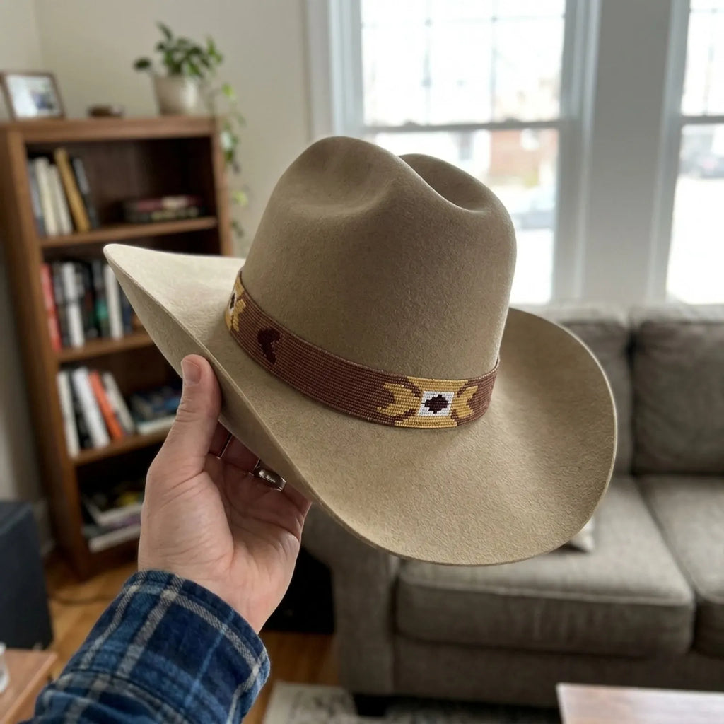 Tan Cowboy Hat With Embroidered Southwestern Band