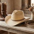 Natural Tan Raffia Western Hat with Contrast Stitched Band