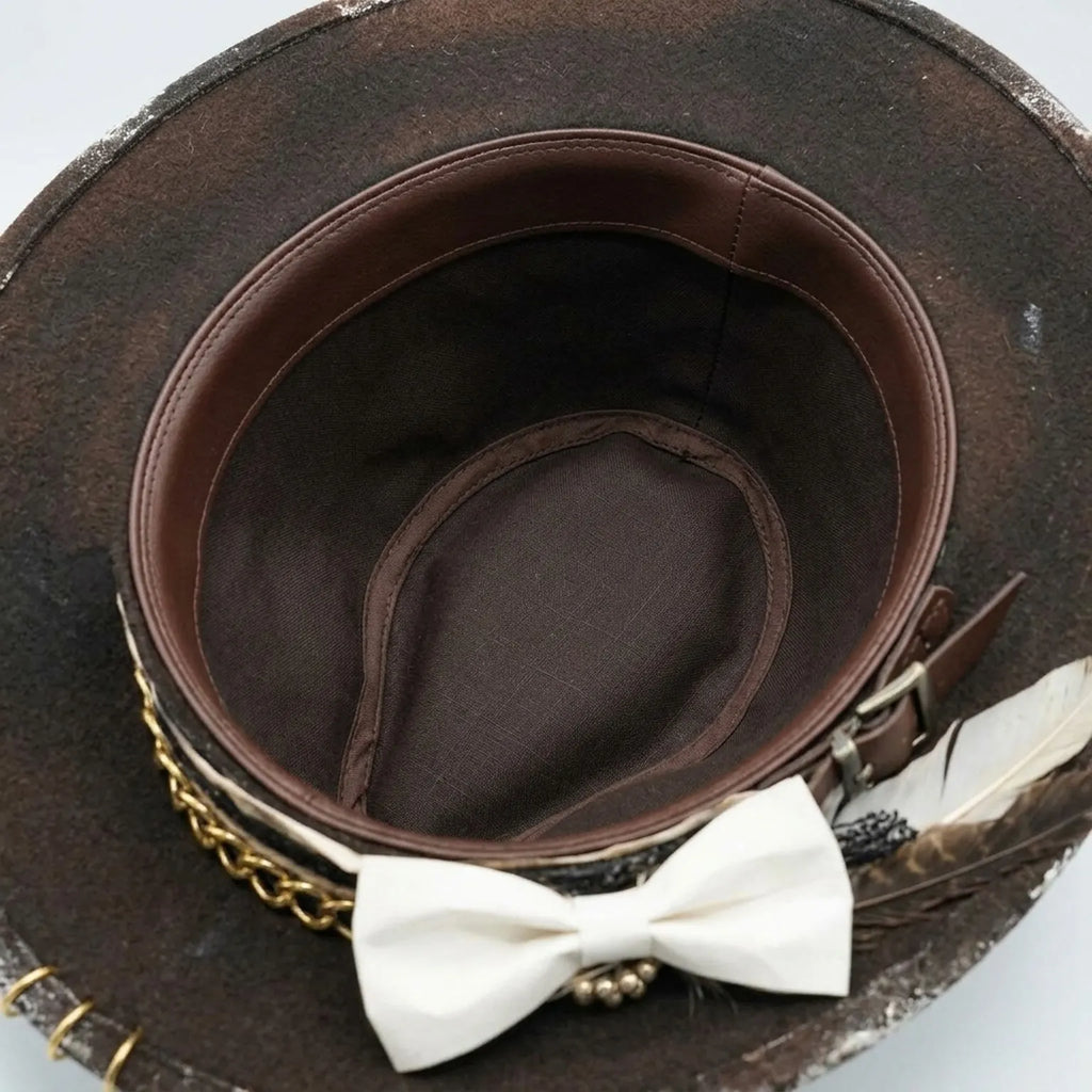 Distressed Brown Felt Western Hat with White Splatter Paint