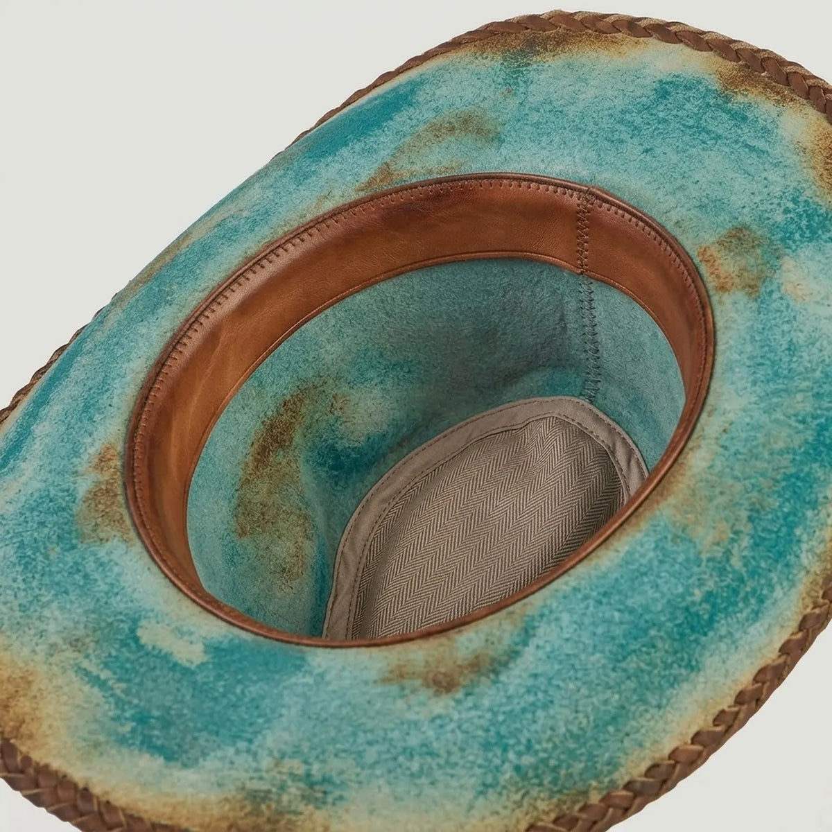 Turquoise Cowboy Hat with Braided Band and White Stitching