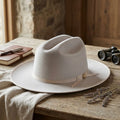 Light Grey Felt Fedora Hat with Grosgrain Ribbon Bow Trim