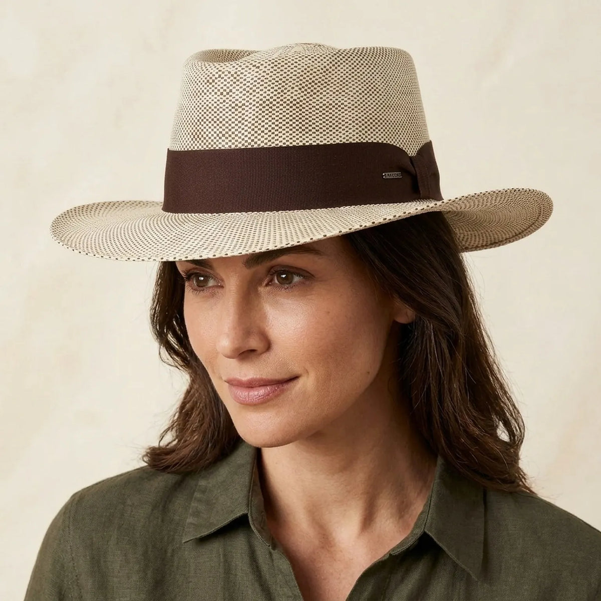 Unisex Two Tone Straw Panama Hat with Brown Ribbon Band