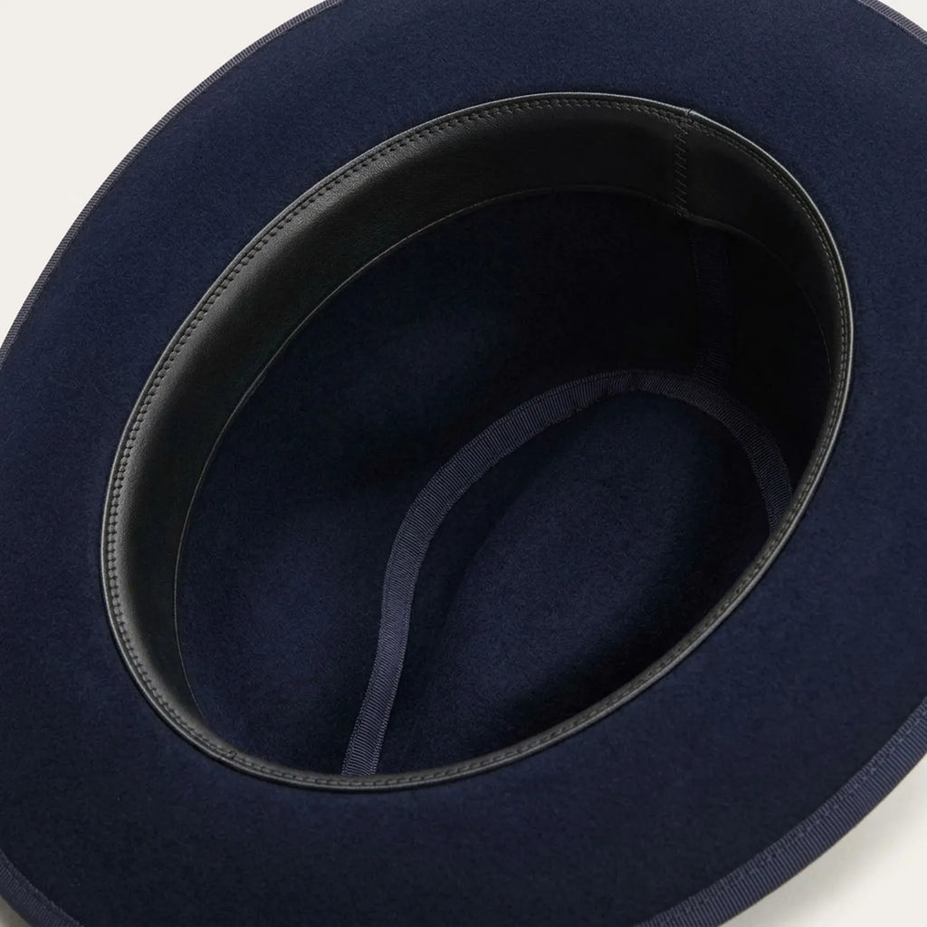 Unisex Navy Wool Felt Fedora Hat with Wide Brim Ribbon Band