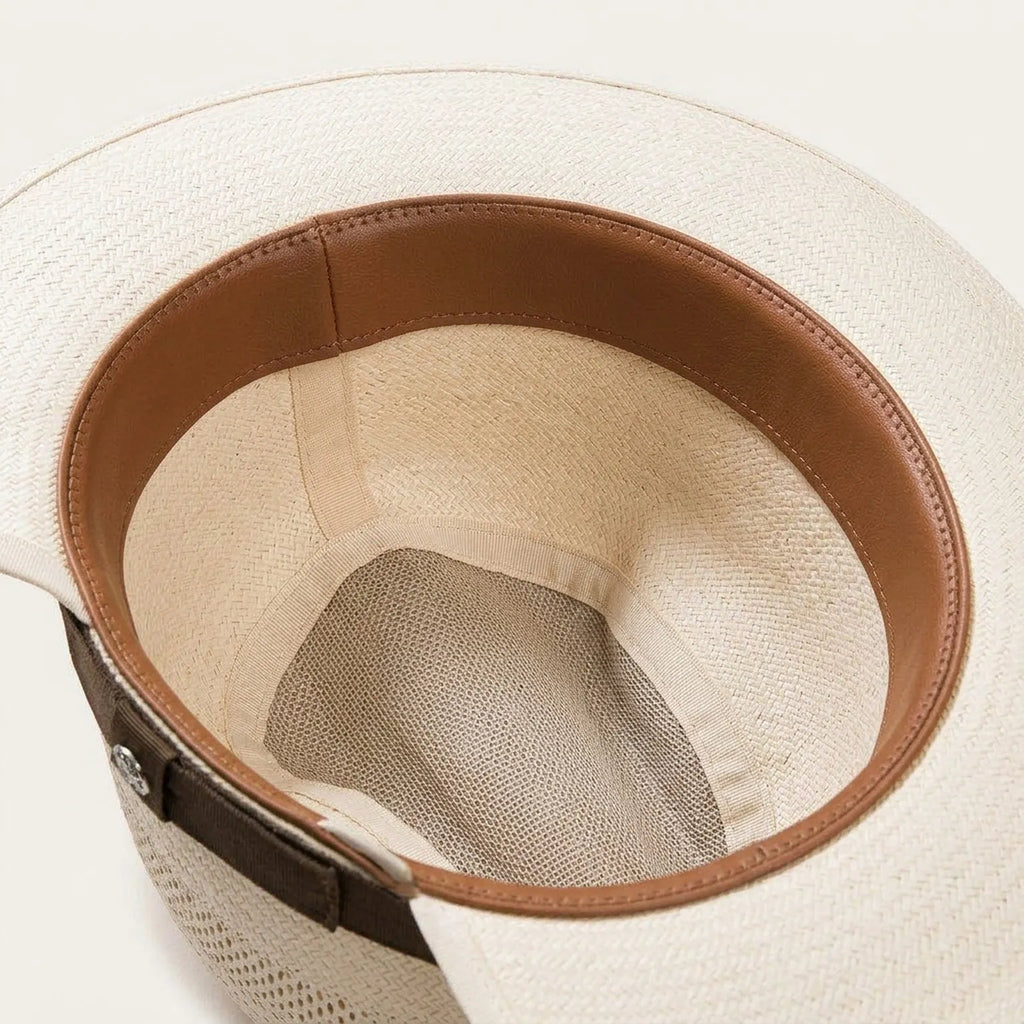 Ivory Open-Crown Straw Fedora with Grosgrain Ribbon Tie