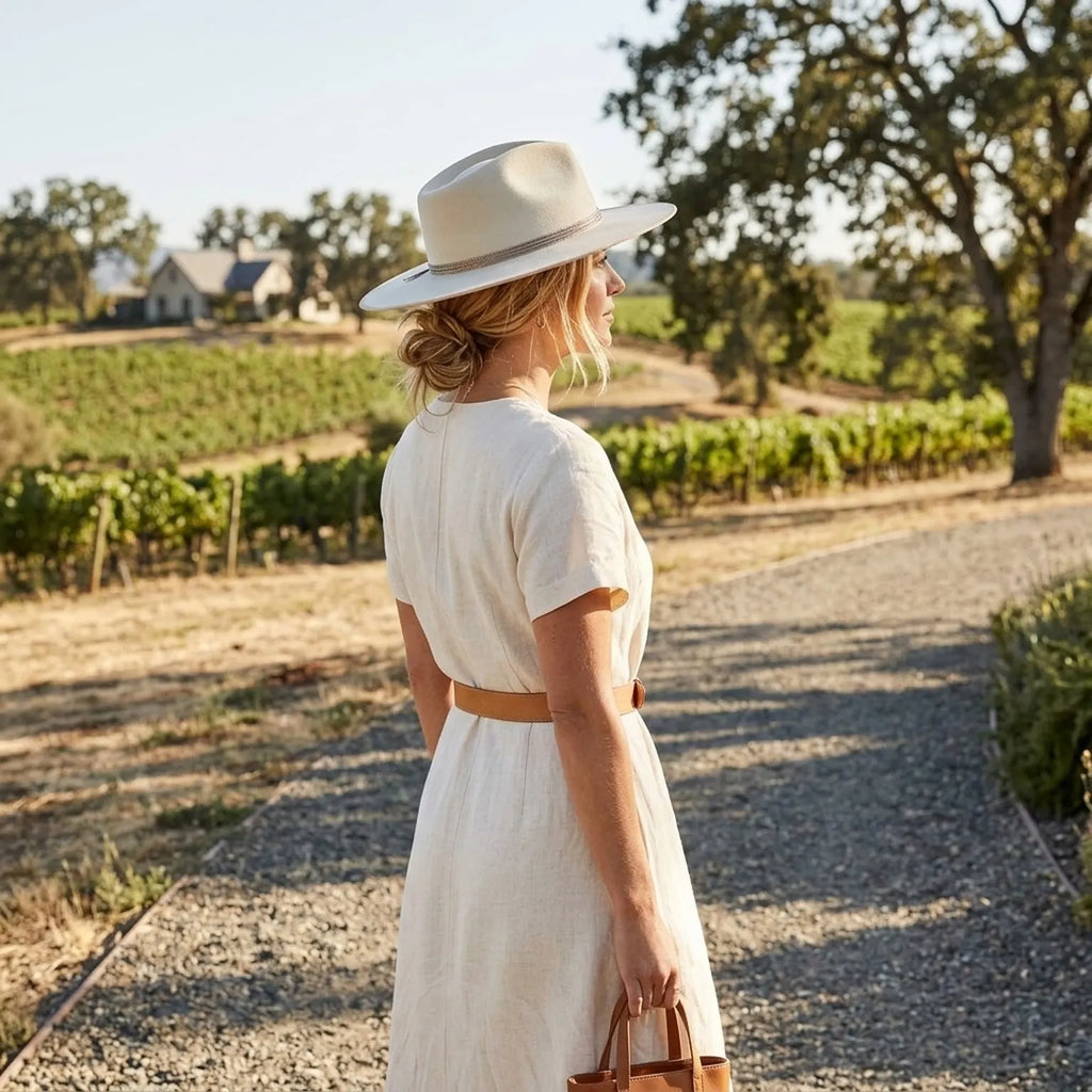 Cream Wool Felt Fedora with Chain Braided Band and Tasseled Tie