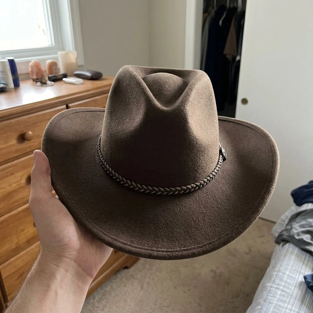 Unisex Western Wool Felt Cowboy Hat with Rope Band