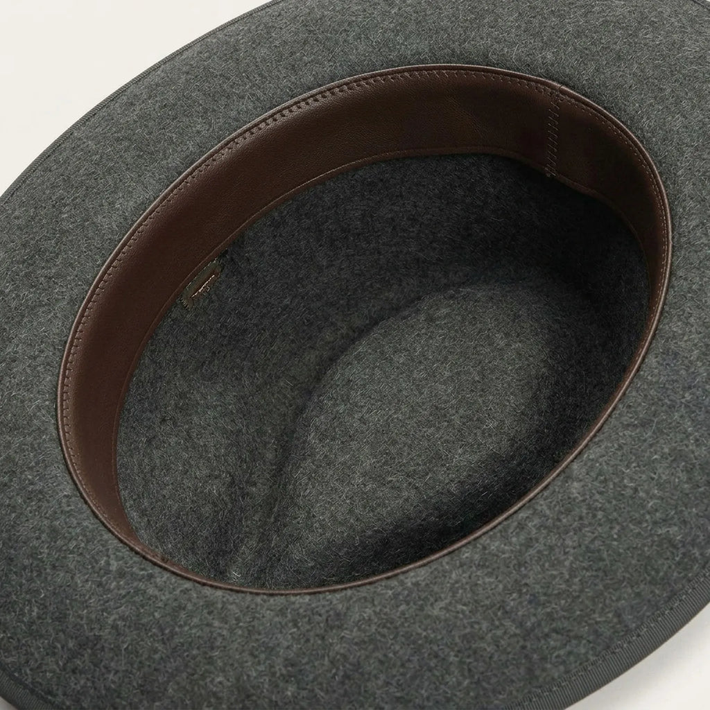 Heather Gray Felt Fedora with Grosgrain Band and Feather Detail