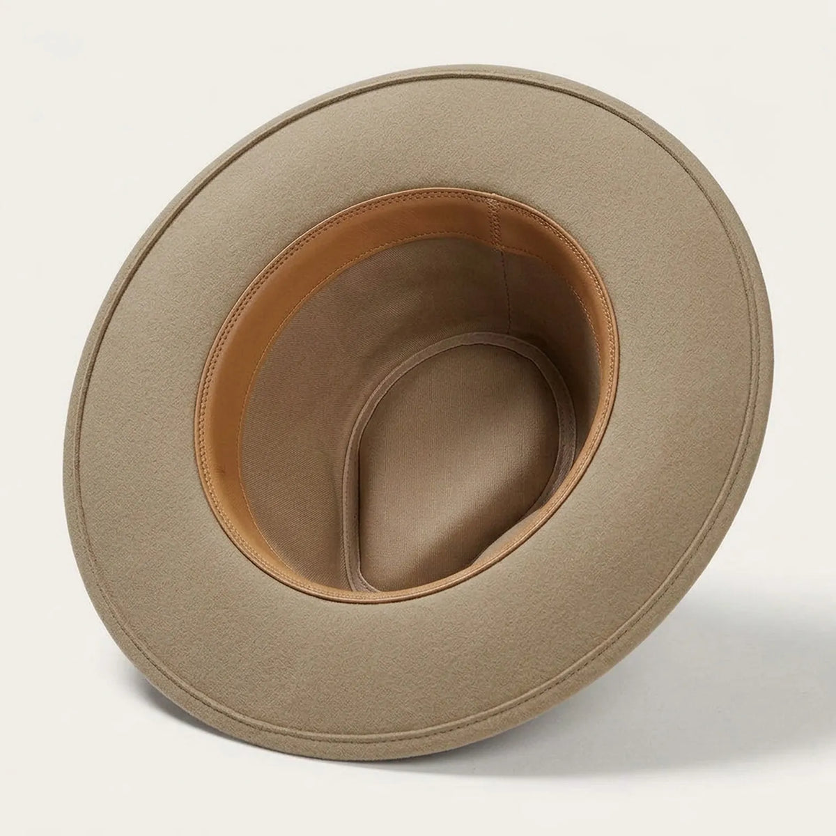 Tan Beige Felt Fedora Hat with Leather Band - Classic Style