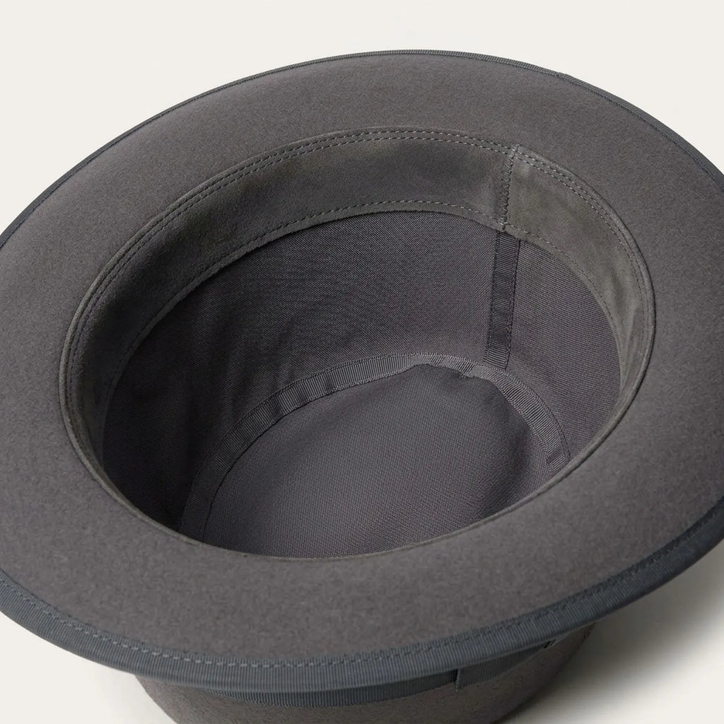 Gray Wool Felt Fedora with Feather Accent and Contrast Trim