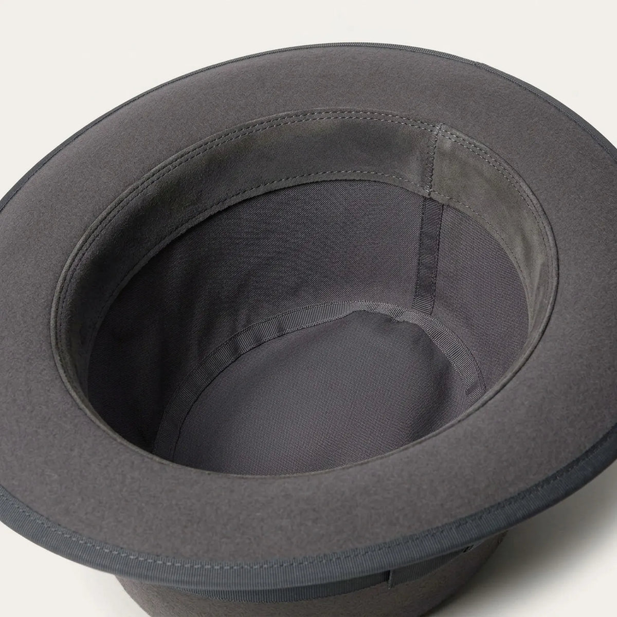Gray Wool Felt Fedora with Feather Accent and Contrast Trim