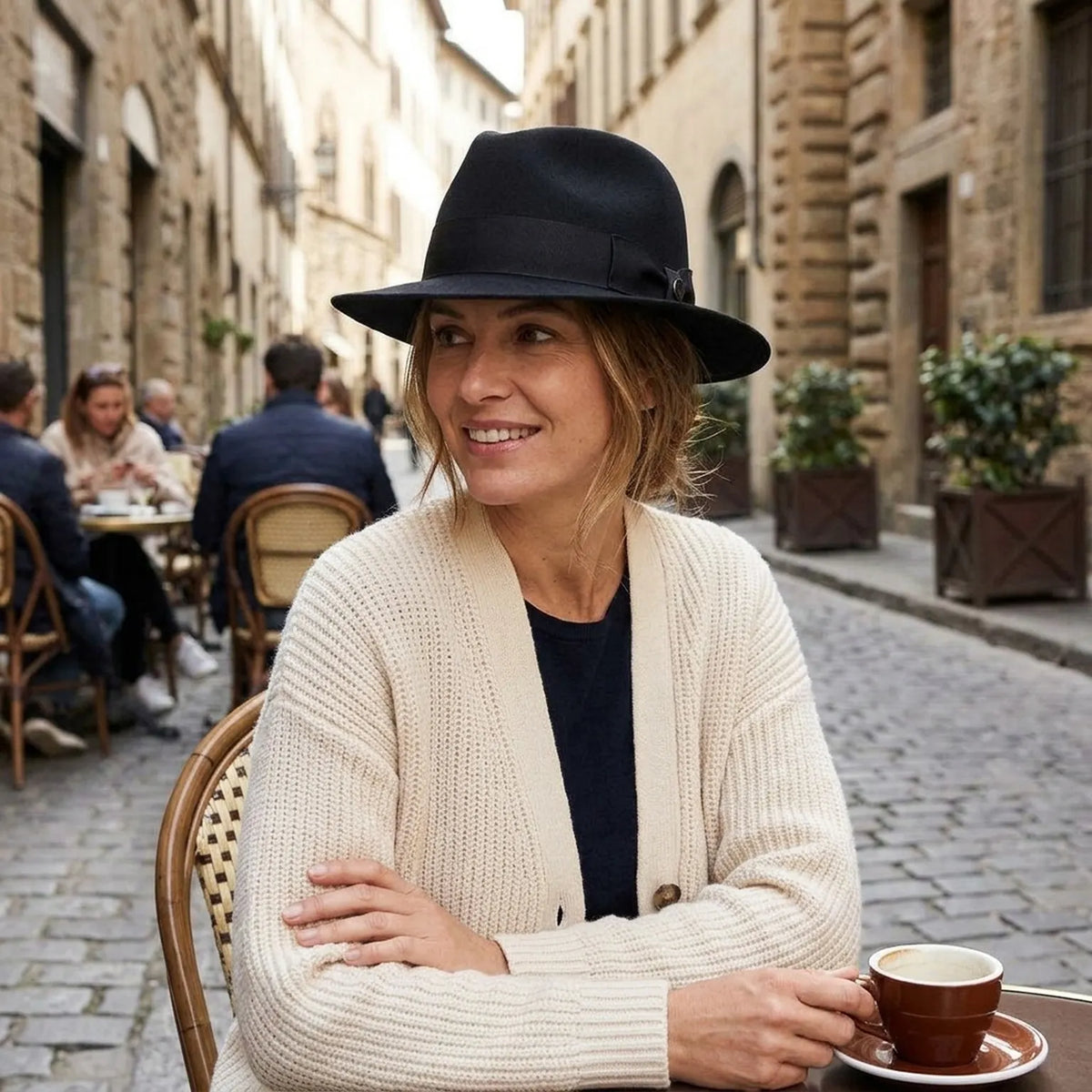 Black Wool Felt Fedora with Grosgrain Band and Bow Detail