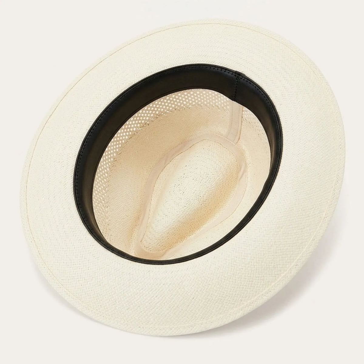 Unisex White Straw Panama Hat with Black Ribbon and Vent Crown