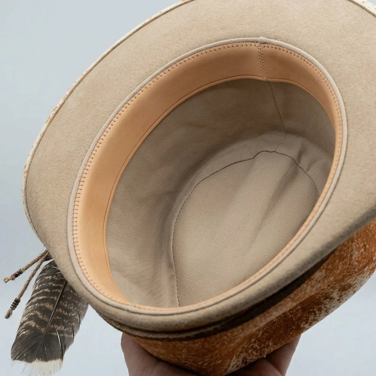 Splatter Orange Felt Fedora with Brown Feather and Leather Band