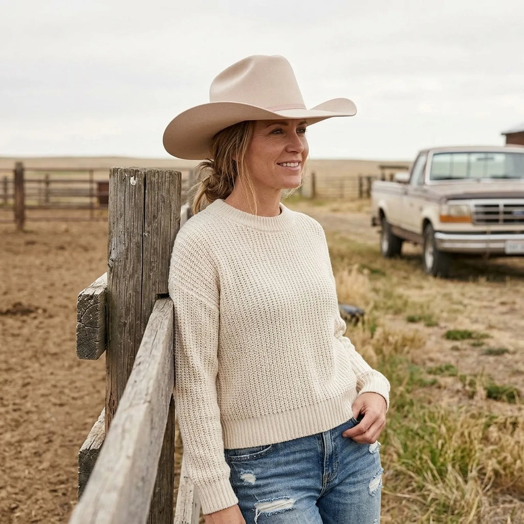 Blush Felt Western Hat With Minimal Ribbon Band