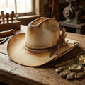 Vintage Tan Cowboy Hat with Pheasant Feather Cluster