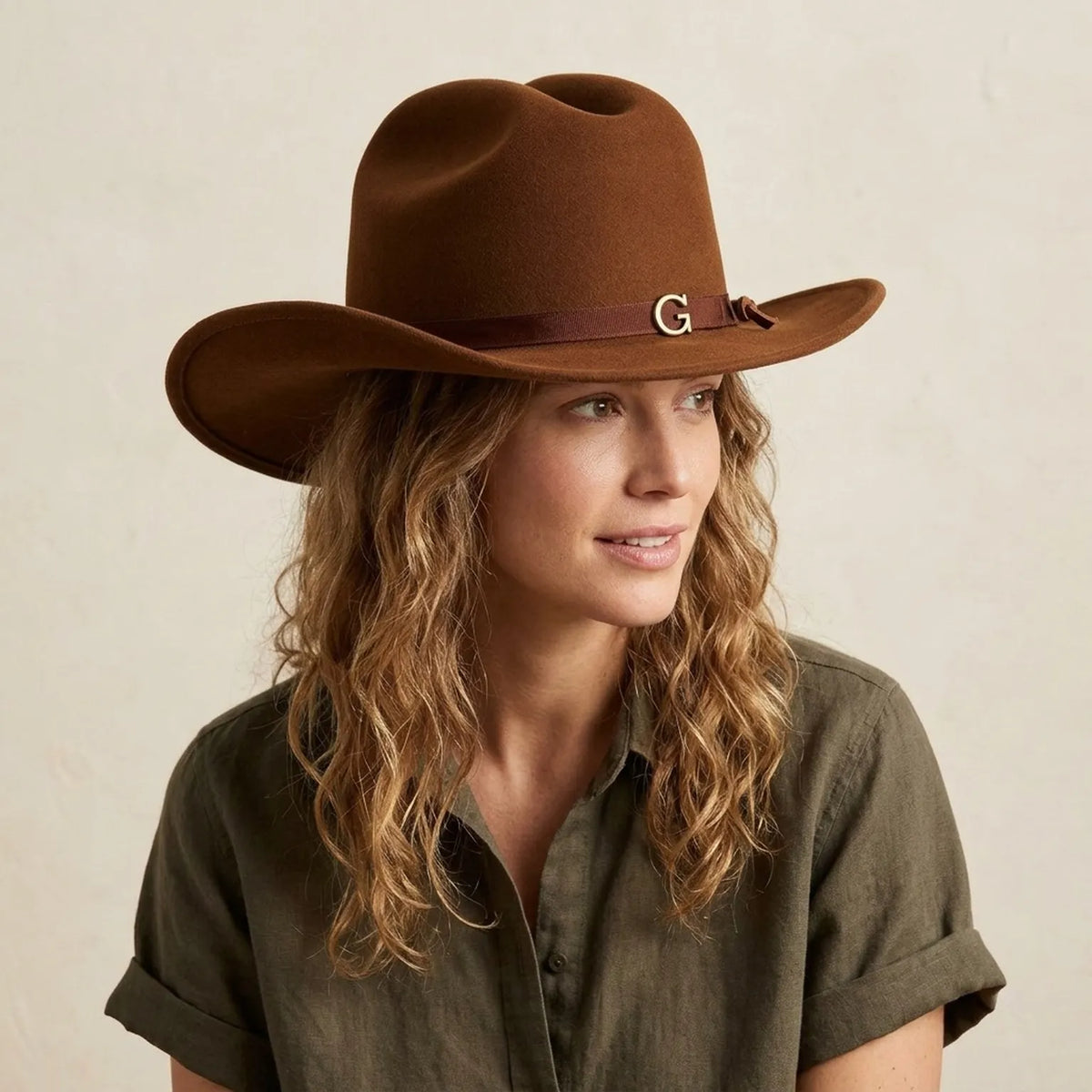 Rust Felt Western Hat with Grosgrain Ribbon - Cowboy Style
