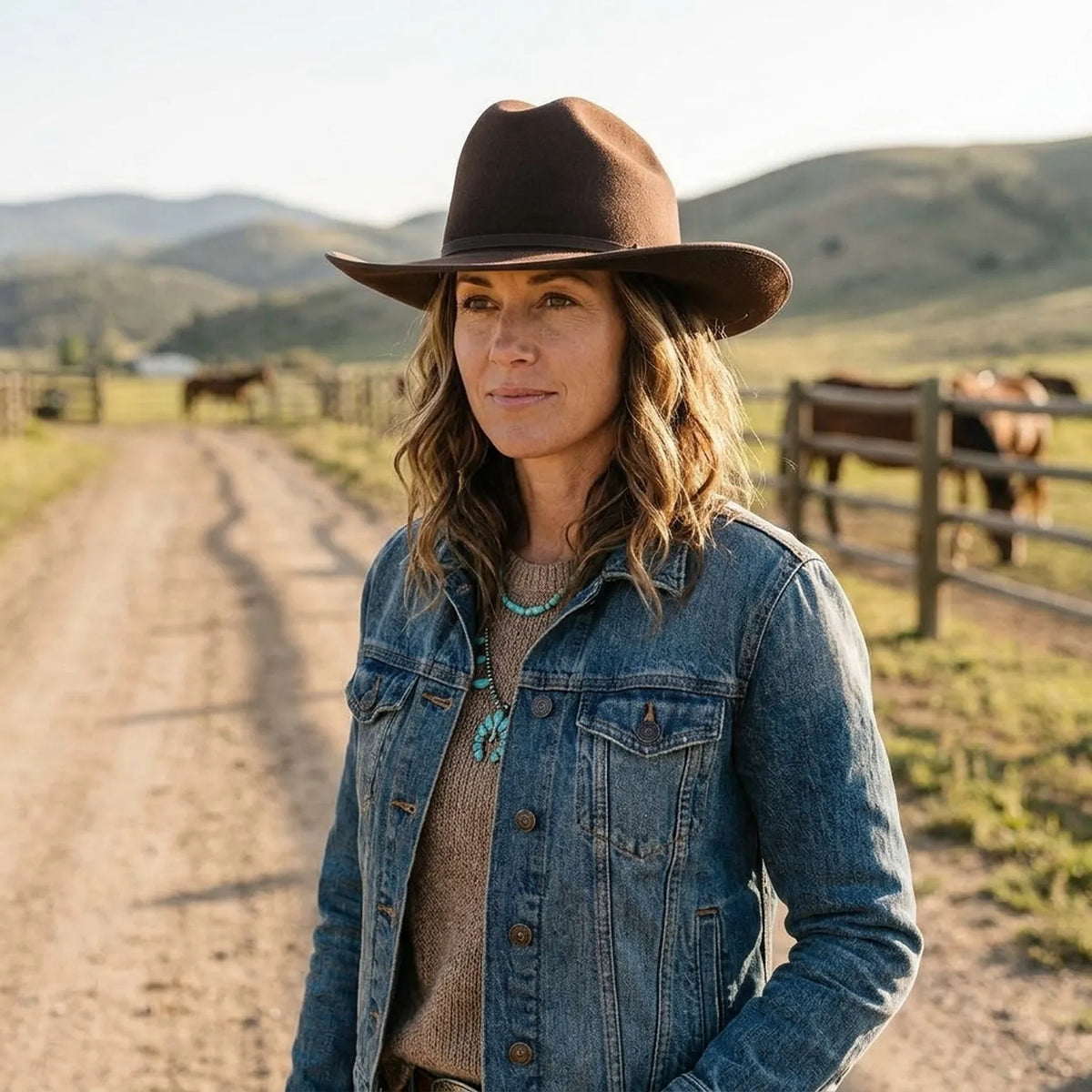 Dark Brown Felt Cowboy Hat with Cattleman Crown and Grosgrain Bow