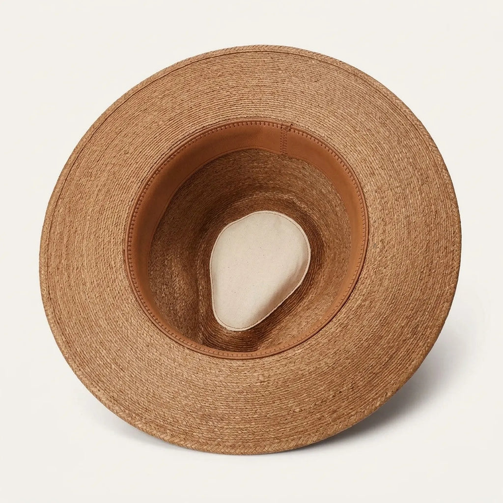 Copper Tan Straw Fedora with Woven Patterned Band, Southwestern Boho