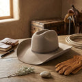 Unisex Taupe Wool Felt Cowboy Hat with Grosgrain Band Pin
