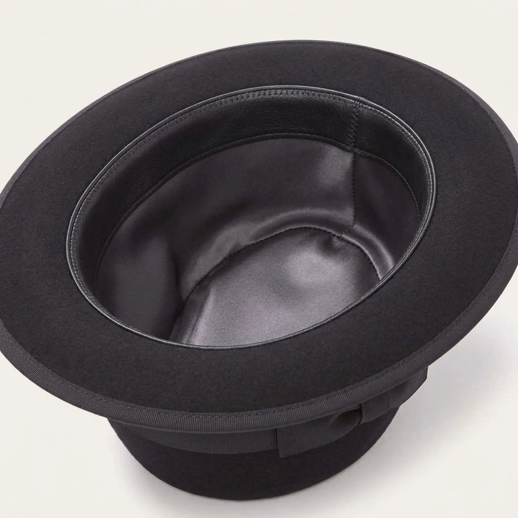 Black Wool Felt Fedora Hat with Ribbon Bow and Brim Trim