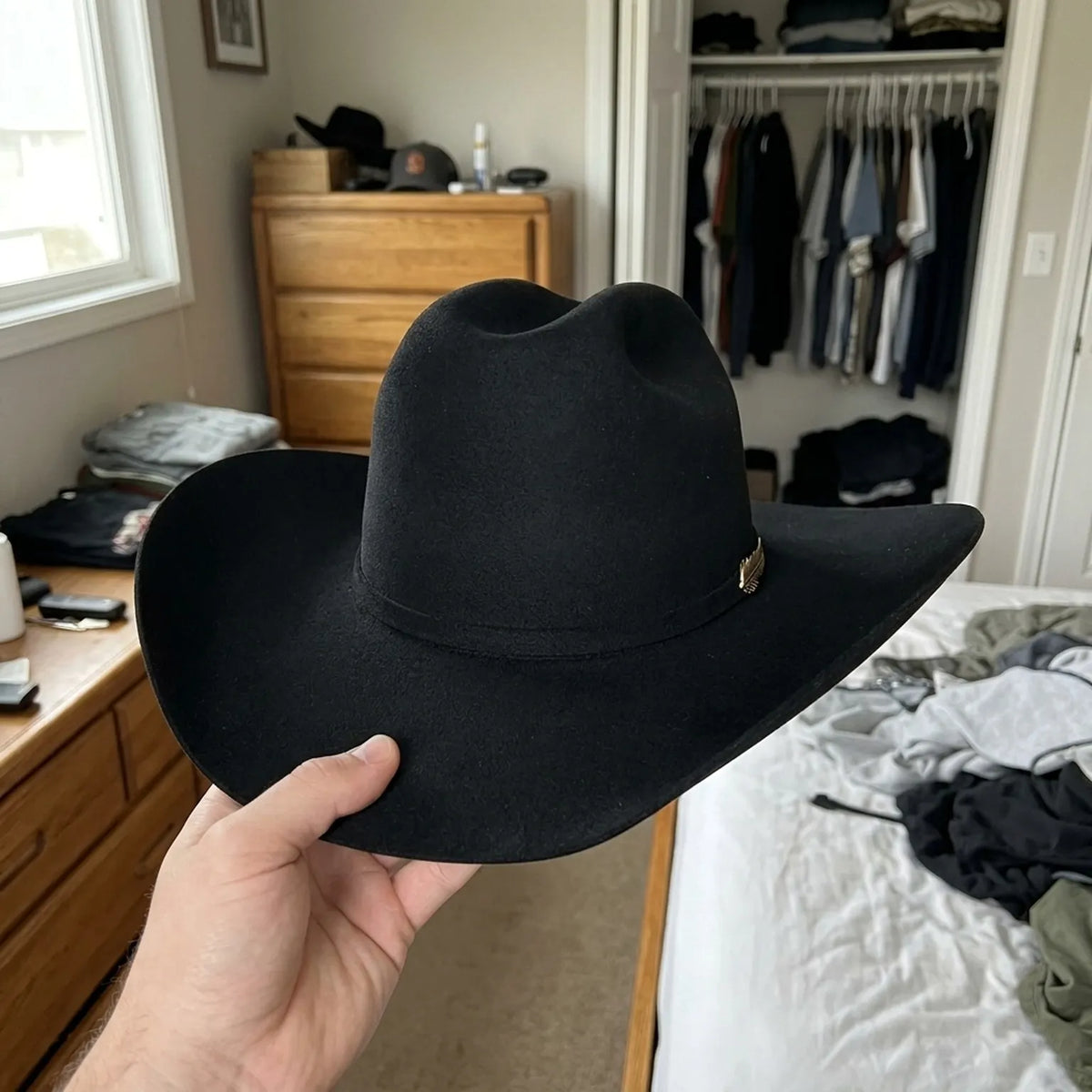 Black Wool Felt Cowboy Hat with Minimal Band and Brim