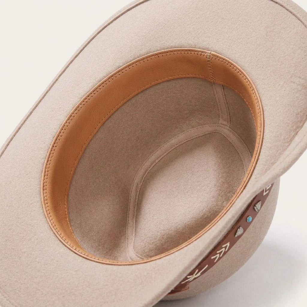 Unisex Beige Western Hat with Stitched Leather Band