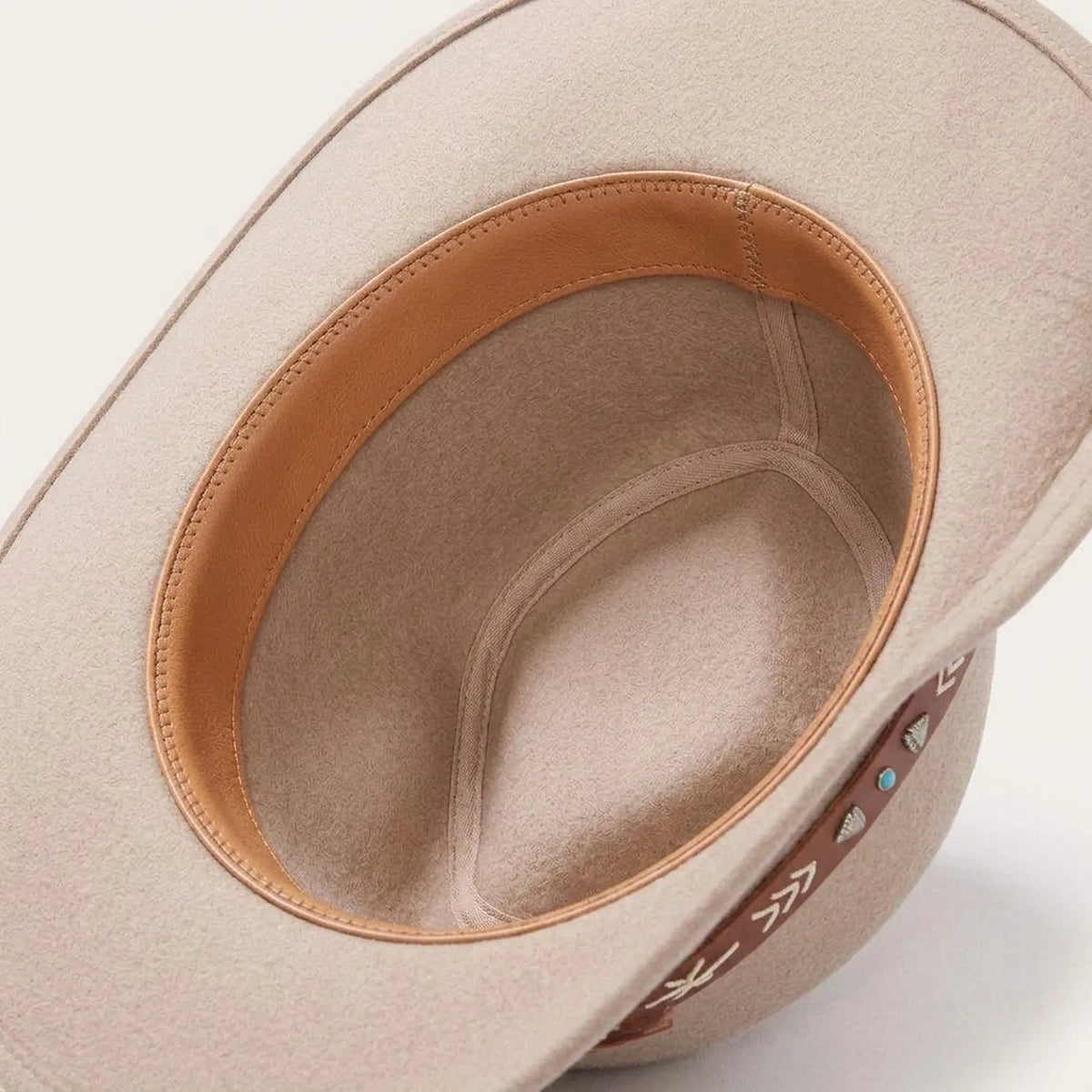 Unisex Beige Western Hat with Stitched Leather Band